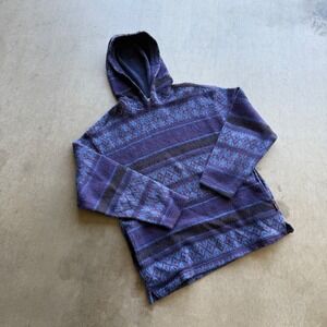 Vintage Unionbay Fleece Hoodie Purple Blue Tribal Geometric Pullover Large Mens
